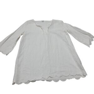 J. Crew white linen long scalloped tunic top XXL lagenlook minmalist